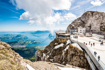 Sticker - Panorama, Pilatus Kulm, Gipfel über dem Vierwaldstättersee, Schweiz, Europa