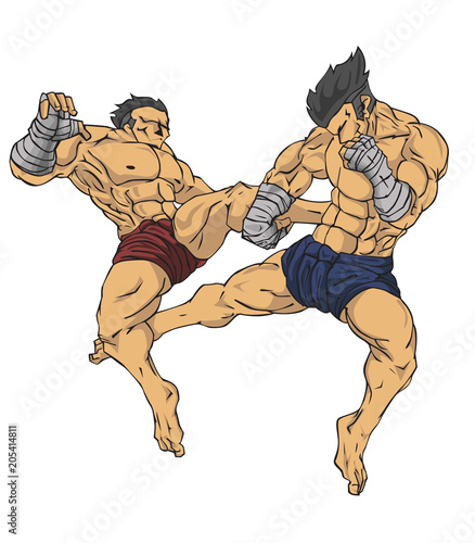 Leinwand Poster Muay thai or thai kickboxing. Martial art vector and illustration