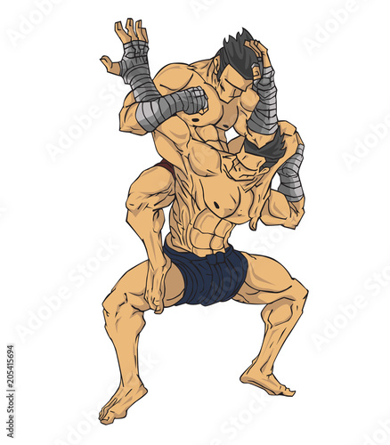 Leinwand Poster Muay thai or thai kickboxing. Martial art vector and illustration