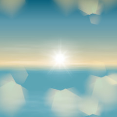 Wall Mural - Sea sunset with bright the sun and light on lens. EPS10 vector.