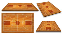 Set Perspective Basketball Court Floor With Line On Wood Texture Background. Vector Illustration
