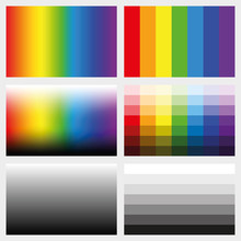 Shade Tabs. Set Of Color Gradients, Grayscales And Saturation Spectrums In Different Gradations From Light To Dark - Work Tool For Graphic Design Artists - Vector Illustration.