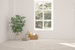 © AntonSh - White empty room with summer landscape in window. Scandinavian interior design. 3D illustration
