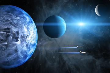 blue planet. space shuttles taking off on a mission. elements of this image furnished by nasa.