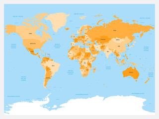 Naklejka na meble World map atlas. Colored political map with blue seas and oceans. Vector illustration.
