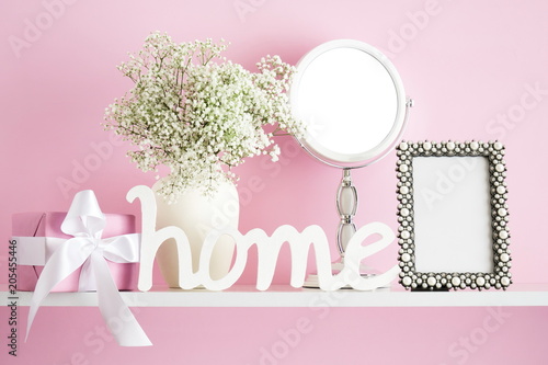 Blank Mock Up Of Photo Frame On The Pink Background Home Interior Blank Mock Up Of Photo Frame On The