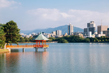 Lake And Gazebo At Ohori Park In Fukuoka, Japan