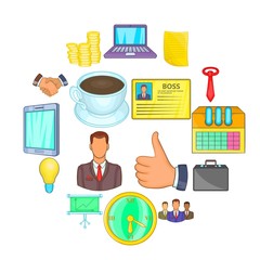 Sticker - Businessman icons set in cartoon style. Business career set collection vector illustration