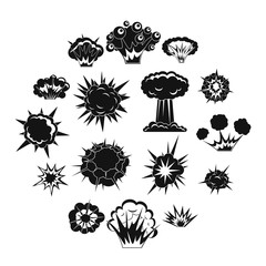 Sticker - Explosion icons set. Simple illustration of 16 explosion vector icons for web