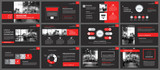 Fototapeta  - Red and black slide presentation templates background. Infographic business elements. Use for flyer, brochure, leaflet, corporate, marketing, advertising, annual report, banner modern style.