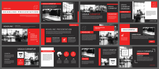 red and black slide presentation templates background. infographic business elements. use for flyer,