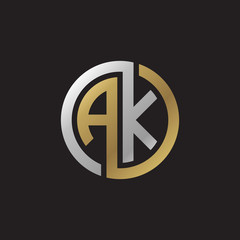 Wall Mural - Initial letter AK, looping line, circle shape logo, silver gold color on black background