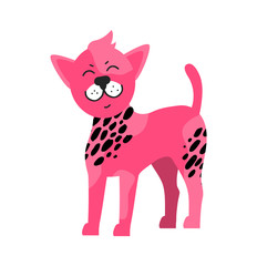 Sticker - Pink Dog Black Spots Vector Illustration Symbol