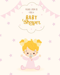 Wall Mural - cute girl for baby shower invitation card design template