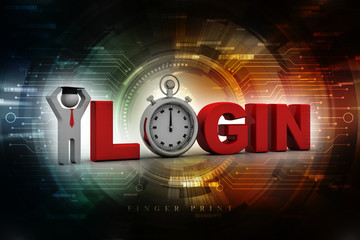 3d login illustration with stopwatch near graduate man

