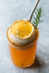 Wall Mural - Dried Orange Cocktail with Foam, Rosemary and Metal Straw.