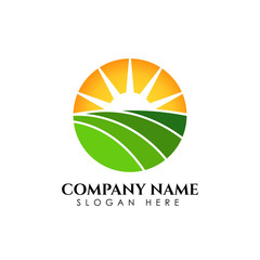 Nature Green Landscape Sunrise Logo Template. sun vector illustration Icon Logo Template 