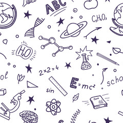 Wall Mural - Pattern from education, school, science hand drawn sketches. Vector illustration.