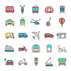 Canvas Print - Public transport color icons set