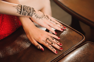 Sticker - Mehndi is traditional Indian decorative art. Close-up