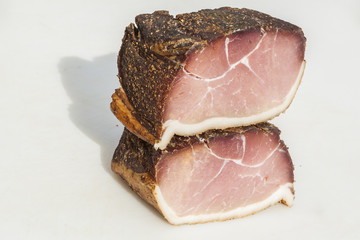 two peaces  of   raw ham