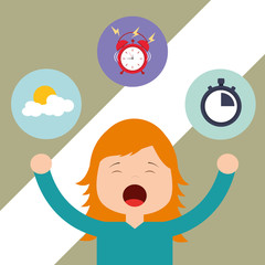 Wall Mural - beautiful girl waking up and yawning vector illustration