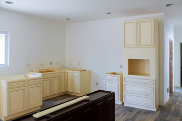 Wall Mural - Blind cabinet, island drawers and counter cabinets installed