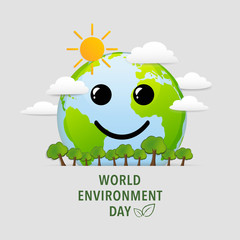 Wall Mural - World environment day with world smile, Vector illustration