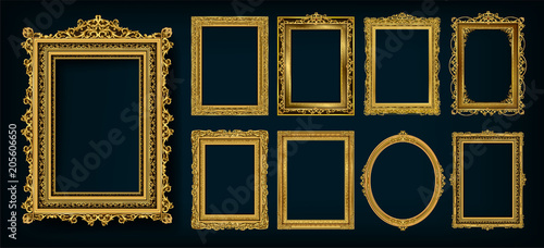 Fotografía Set of invitation golden and green royal frame photo design