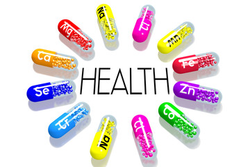 Health concept - colorful pills