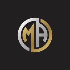 Wall Mural - Initial letter MA, looping line, circle shape logo, silver gold color on black background