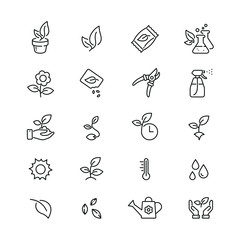 Wall Mural - Plants related icons: thin vector icon set, black and white kit