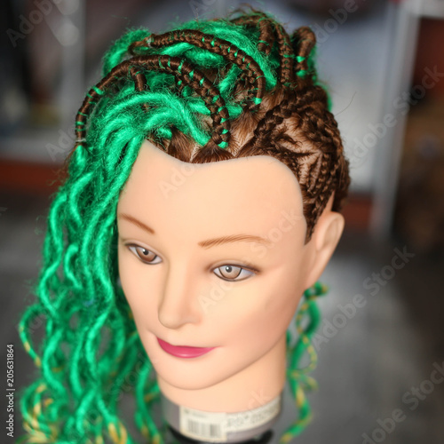Hair Thin Braids And Green Dreadlocks On A Mannequin Head Buy