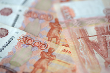 Russian banknotes of five thousand as a background close up 