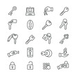 Key and lock related icons: thin vector icon set, black and white kit