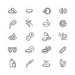 Eye lens related icons: thin vector icon set, black and white kit