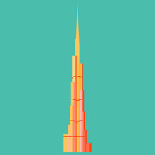 Burj Khalifa Tower Icon. UAE Dubai Symbol. Gray United Arab Emirates Building. Logo Illustration.