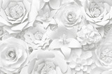 Fototapeta Do pokoju - White paper flower wall, floral background, wedding card, greeting card template