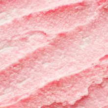 Texture Cosmetic Scrub For Face And Body Pink Sugar. Selective Focus, Trendy Punchy Pastel Background