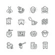 Honey and beekeeping related icons: thin vector icon set, black and white kit