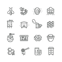 Honey and beekeeping related icons: thin vector icon set, black and white kit