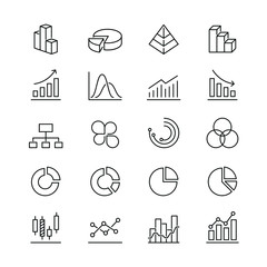 Wall Mural - Graph related icons: thin vector icon set, black and white kit