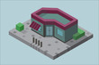 The building in isometric view with the vegetation on the concrete