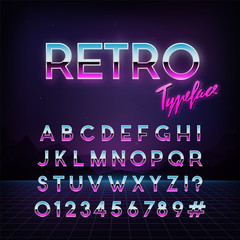 futuristic retro typeface. 80s style . vector alphabet. template for your design.