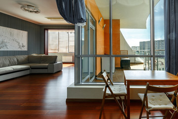 Interior of the modern kitchen and living room