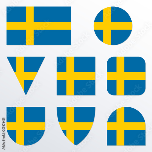 Sweden Flag Icon Set Swedish Flag Button Or Badge In Different Shapes Vector Illustration Stock Vector Adobe Stock