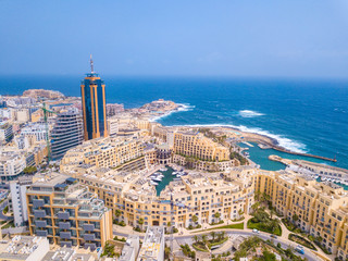 Wall Mural - Beautiful aerial view of the Spinola Bay, St. Julians and Sliema town on Malta. 