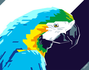 Pop art portrait of beautiful parrot. Vector illustration