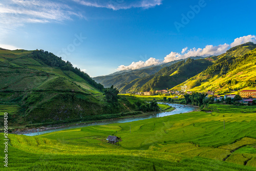 Fotografie, Obraz Beautiful mountain with rice terraced view point at Mu Cang Chai district, Yen B