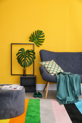 Poster - elegant living room interior with comfortable sofa. home design in rainbow colors